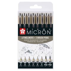 Set me stilolapsa teknikë SAKURA PIGMA MICRON nuanca gri 8 copë