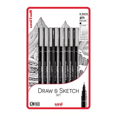 Set UNI PIN shënues me vijë të imët DRAW AND SKETCH 8 copë