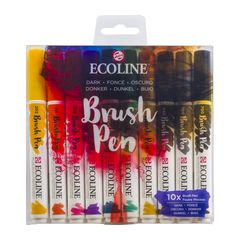 Stilolapsa me bojëra uji ECOLINE BRUSH PEN DARK | Set 10 copë